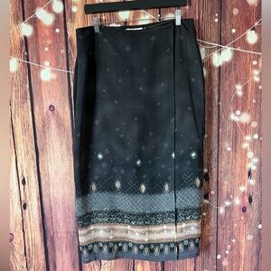 Vintage L’Amadei Petite Wrap Black and Tan Midi Skirt Size 16 Made in Italy